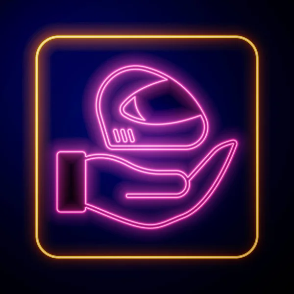 Glowing neon Racing helmet icon isolated on black background. Extreme sport. Sport equipment. Vector — Διανυσματικό Αρχείο