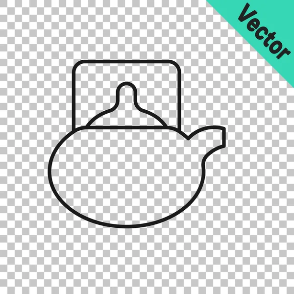 Línea negra Icono tradicional de ceremonia del té aislado sobre fondo transparente. Tetera con taza. Vector — Vector de stock