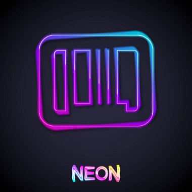 Parlayan neon çizgi barkod simgesi siyah arkaplanda izole edildi. Vektör