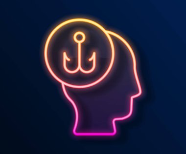 Parlayan neon hattı Fisherman simgesi siyah arkaplanda izole edildi. Vektör