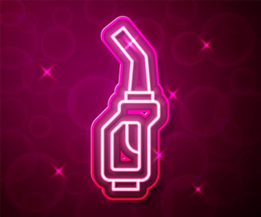 Glowing neon line Gasoline pump nozzle icon isolated on red background. Fuel pump petrol station. Refuel service sign. Gas station icon. Vector
