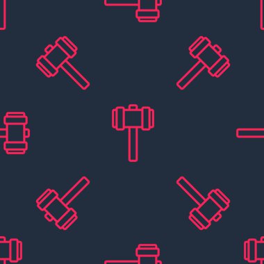 Red line Sledgehammer icon isolated seamless pattern on black background. Vector