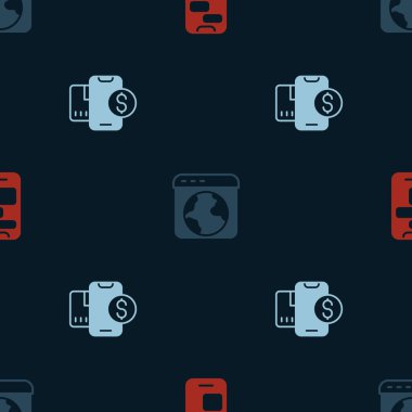 Set Mobile 24 hours support, Worldwide and with dollar on seamless pattern. Vector