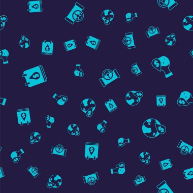 Set Oil drop with dollar symbol, petrol test tube, pipe valve and on seamless pattern. Vector