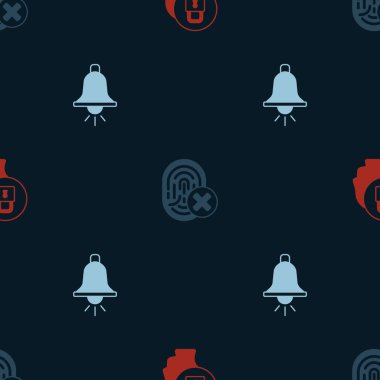 Set Lock, Cancelled fingerprint and Ringing alarm bell on seamless pattern. Vector