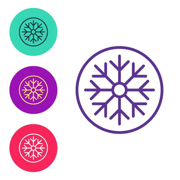 Establecer línea Copo de nieve icono aislado sobre fondo blanco. Feliz Navidad y Feliz Año Nuevo. Establecer iconos de colores. Vector — Archivo Imágenes Vectoriales