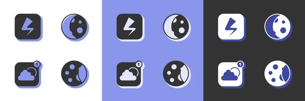Set Moon phases, Lightning bolt, Weather forecast app and icon. Vector — Wektor stockowy
