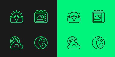 Set line Moon phases, Cloud with moon, Sunset and Weather forecast icon. Vector