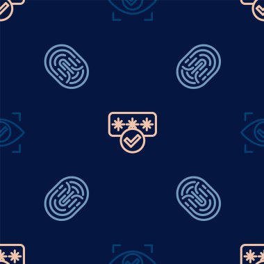 Set line Eye scan, Fingerprint and Password protection on seamless pattern. Vector