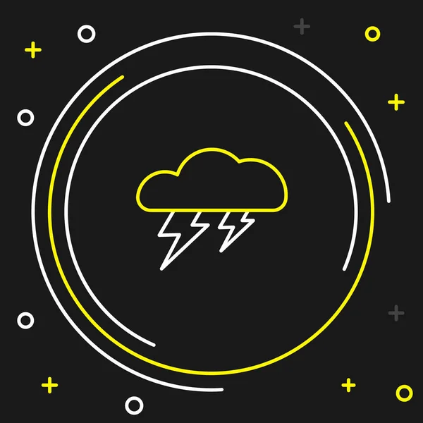 Line Storm Symbol isoliert auf schwarzem Hintergrund. Wolke und Blitz. Wetterikone des Sturms. Buntes Rahmenkonzept. Vektor — Stockvektor