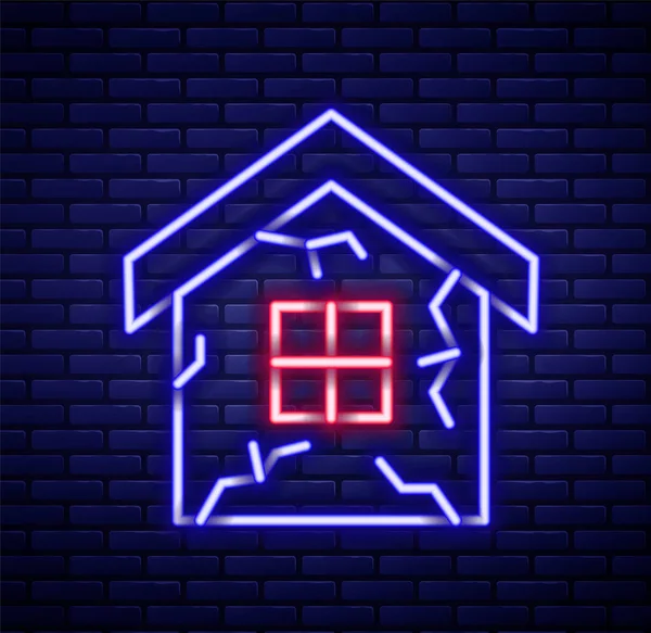 Glowing neon line House icon isolated on brick wall background. Insurance concept. Security, safety, protection, protect concept. Colorful outline concept. Vector —  Vetores de Stock