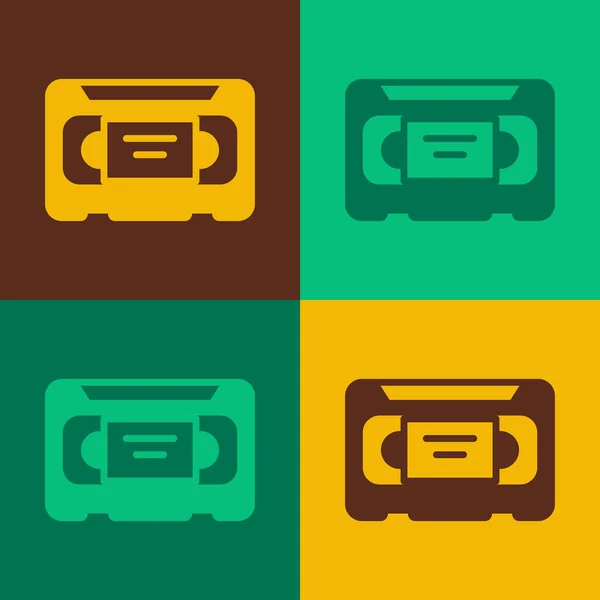 Pop art VHS video cassette tape icon isolated on color background. Vector — стоковый вектор