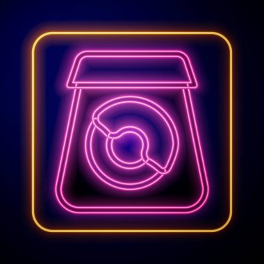 Parlayan neon çevrimiçi sipariş ve fast food dağıtım ikonu siyah arka planda izole edildi. Vektör