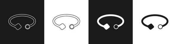 Set Armband sieraden pictogram geïsoleerd op zwart-wit achtergrond. Bangle teken. Vector — Stockvector