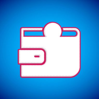 Mavi arka planda beyaz cüzdan simgesi izole edildi. Çanta ikonu. Nakit tasarruf sembolü. Vektör