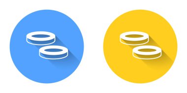 White Checker game chips icon isolated with long shadow background. Circle button. Vector