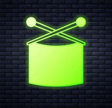 Parlayan neon örgü iğneleri, tuğla duvar arka planında izole edilmiş. El yapımı, örgü ya da terzi için etiket. Vektör