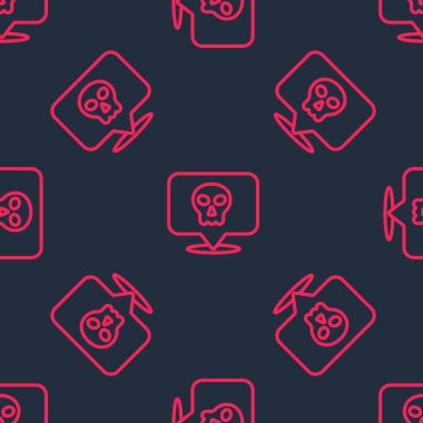 Kırmızı çizgi Kurukafa simgesi siyah arka planda izole edilmiş. Mutlu Cadılar Bayramı Partisi. Vektör