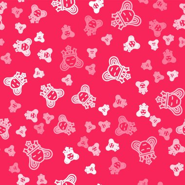 White line Princess or queen wearing her crown icon isolated seamless pattern on red background. Medieval lady. Vector