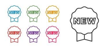 Set line Price tag with an inscription New icon isolated on white background. Badge for price. Promo tag discount. Set icons colorful. Vector