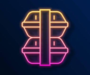 Parlayan neon hattı beslenme çantası simgesi siyah arkaplanda izole edildi. Vektör