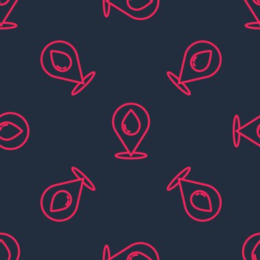 Red line Water drop with location icon isolated seamless pattern on black background. Vector