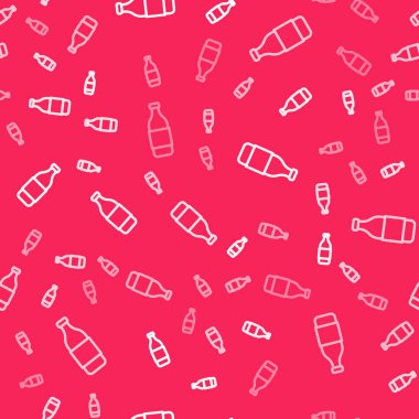 White line Bottle of wine icon isolated seamless pattern on red background. Vector
