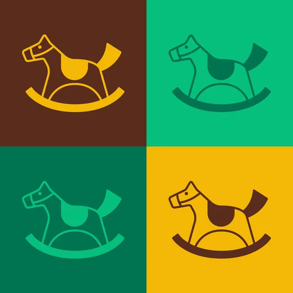 Pop art Wooden horse in saddle swing for little children icon isolated on color background. Vector — Stock Vector