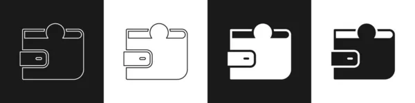 Establecer icono de la cartera aislado sobre fondo blanco y negro. Icono del bolso. Símbolo de ahorro. Vector — Vector de stock