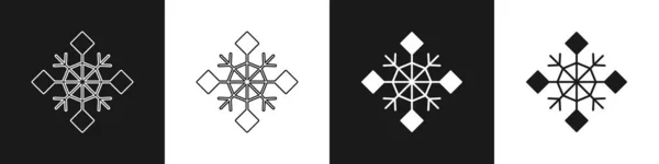 Set Icono de copo de nieve aislado sobre fondo blanco y negro. Feliz Navidad y Feliz Año Nuevo. Vector — Archivo Imágenes Vectoriales