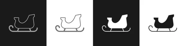 Set Christmas santa claus sleigh icon isolated on black and white background. Merry Christmas and Happy New Year. Vector — ストックベクタ