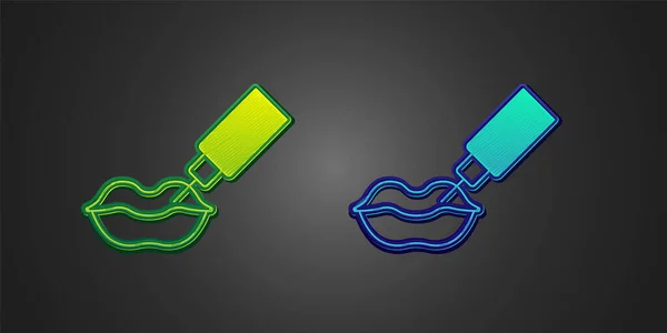 Green and blue Lip augmentation icon isolated on black background. Hyaluronic acid lips injection. Contour plastic. Vector — Wektor stockowy