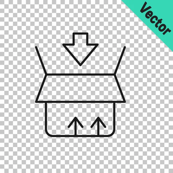 Schwarze Linie Kartonschachtel-Symbol isoliert auf transparentem Hintergrund. Box, Paket, Paketschild. Lieferung und Verpackung. Vektor — Stockvektor