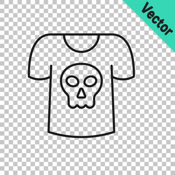 Black line Shirt with skull icon isolated on transparent background. Happy Halloween party. Vector — ストックベクタ