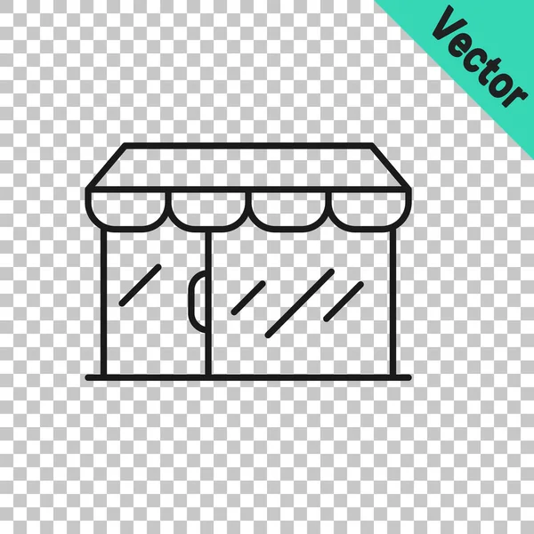 Línea negra Edificio de compras o icono de tienda de mercado aislado sobre fondo transparente. Construcción de tiendas. Vector — Vector de stock