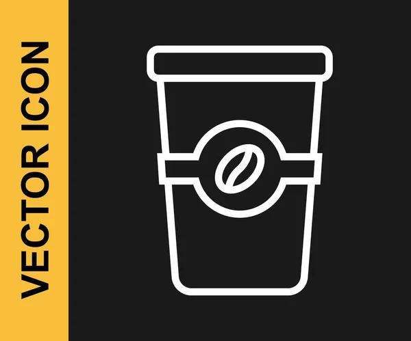 Línea blanca Taza de café para ir icono aislado sobre fondo negro. Vector — Vector de stock