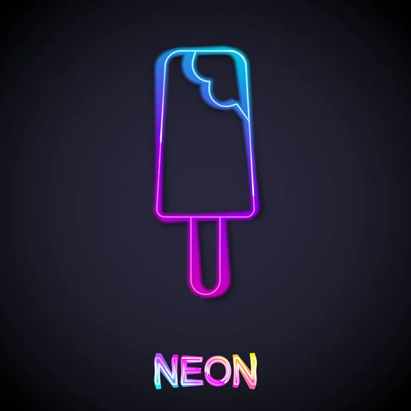 Icono de helado de línea de neón brillante aislado sobre fondo negro. Dulce símbolo. Vector — Vector de stock