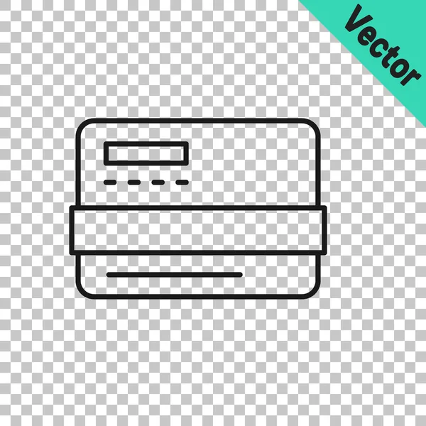 Linha preta Ícone de cartão de crédito isolado em fundo transparente. Pagamento online. Retirada de dinheiro. Operações financeiras. Sinal de compras. Vetor — Vetor de Stock