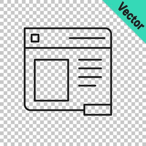 Schwarze Linie Browser-Fenster-Symbol isoliert auf transparentem Hintergrund. Vektor — Stockvektor
