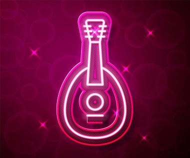 Glowing neon line Traditional musical instrument mandolin icon isolated on red background. Vector