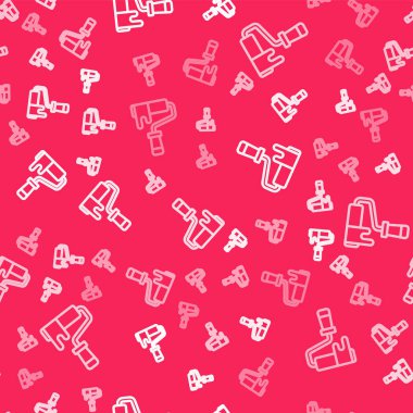 Beyaz çizgi boyalı fırça ikonu kırmızı arkaplanda izole edilmiş pürüzsüz desen. Vektör