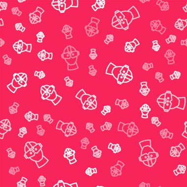 Beyaz çizgi Sanal gerçeklik gözlüğü simgesi kırmızı arkaplanda izole edilmiş kusursuz desen. Stereoskopik 3D VR maskesi. Optik baş monte edildi. Vektör