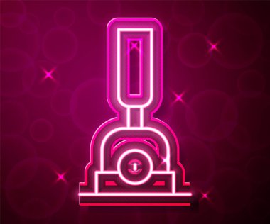 Glowing neon line Arrow for switching the railway icon isolated on red background. Old railway tracks. Vector