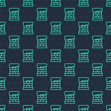Green line Christmas chimney icon isolated seamless pattern on blue background. Merry Christmas and Happy New Year. Vector