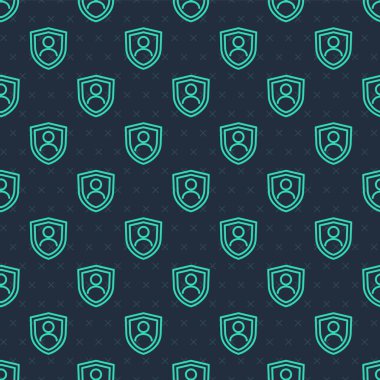 Yeşil Hat Hayat Sigortası ve kalkan ikonu mavi arka planda izole edilmiş pürüzsüz desen. Güvenlik, güvenlik, koruma, konsept koruma. Vektör