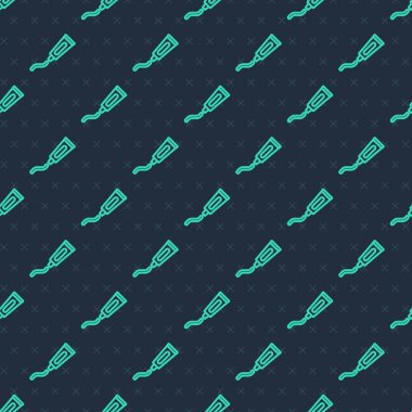 Diş macunu simgesinin yeşil çizgi tübü mavi arkaplanda izole edilmiş pürüzsüz desen. Vektör