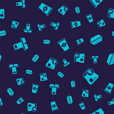 Set Coffee cup to go, Lunch box, and Online ordering food on seamless pattern. Vector