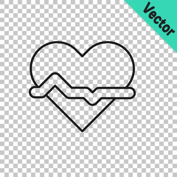 Black line Heart rate icon isolated on transparent background. Heartbeat sign. Heart pulse icon. Cardiogram icon. Vector — Stock Vector