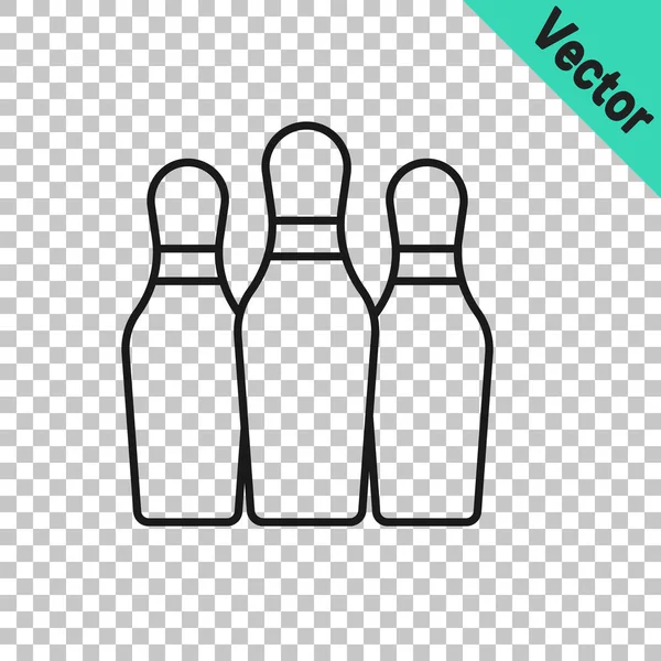 Black line Bowling pin icon isolated on transparent background. Juggling clubs, circus skittles. Vector — Stock Vector