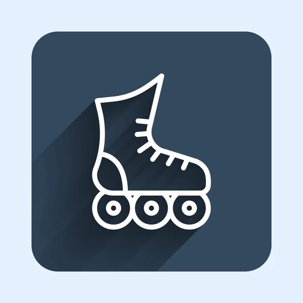 White line Roller skate icon isolated with long shadow background. Blue square button. Vector — Wektor stockowy